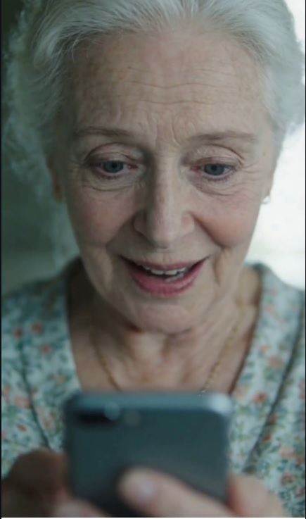 Senhora acessando o curso pelo celular